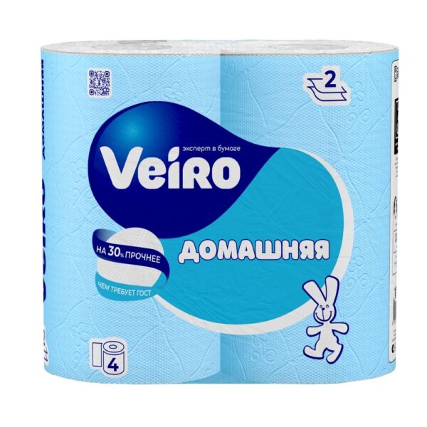 Veiro Туалетная бумага Домашняя двухслойная, белая, 4 шт/уп